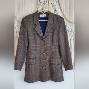 VTG Dior Women's  100% Wool Blazer Size 6 Glen Plaid